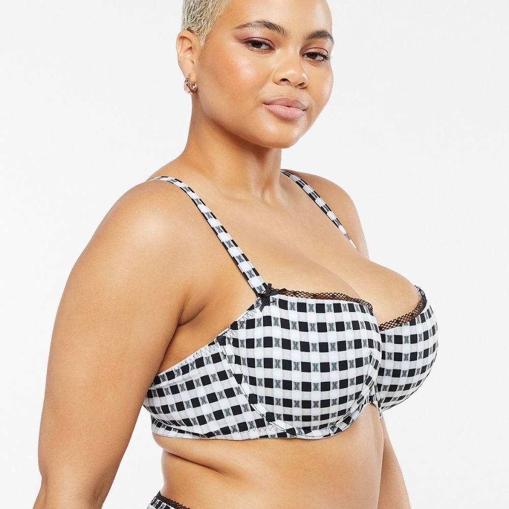 Savage Fenty X Gingham padded low balconette Bra 34D logo check print NWT packgn - Picture 3 of 7